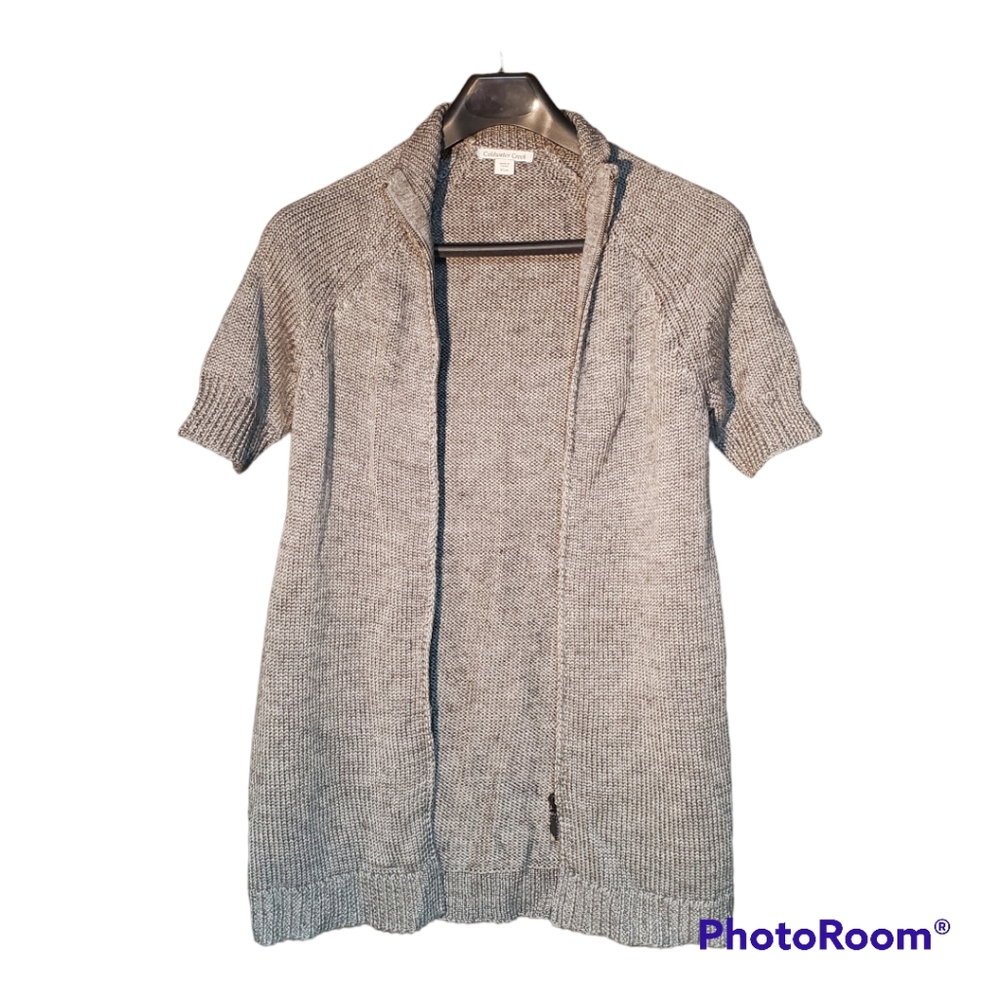 Coldwater Creek ladies zip front long sweater cardigan sz. XS (4) gray